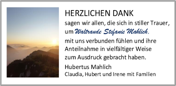 Traueranzeige von Waltraude Stefanie Mahlich von Hersbrucker Zeitung