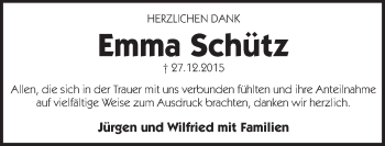 Traueranzeige von Emma Schütz von Pegnitz-Zeitung