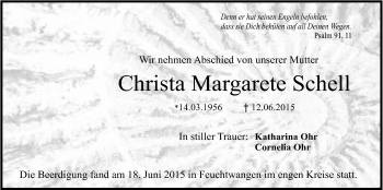 Traueranzeige von Christa Margarete Schell von Der Bote