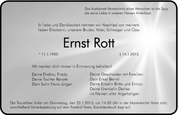 Traueranzeige von Ernst Rott von Hersbrucker Zeitung