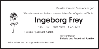 Traueranzeige von Ingeborg Frey von Der Bote