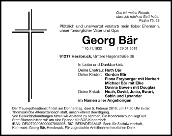 Traueranzeige von Georg Bär von Hersbrucker Zeitung