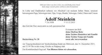 Traueranzeige von Adolf Steinlein von Hersbrucker Zeitung