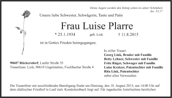 Traueranzeige von Luise Plarre von Der Bote