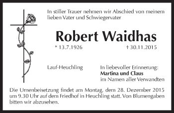 Traueranzeige von Robert Waidhas von Pegnitz-Zeitung