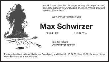 Traueranzeige von Max Schwirzer von Pegnitz-Zeitung