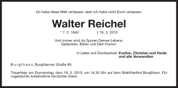 Traueranzeige von Walter Reichel von Der Bote