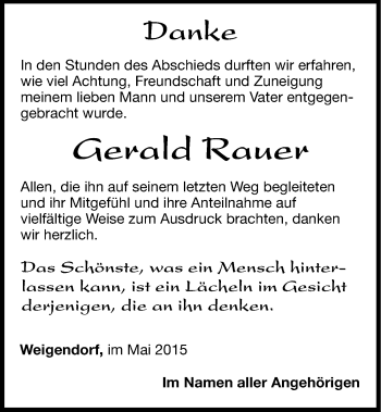 Traueranzeige von Gerald Rauer von Hersbrucker Zeitung