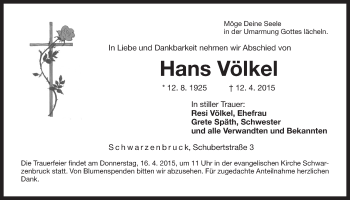 Traueranzeige von Hans Völkel von Der Bote