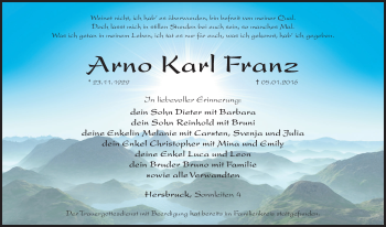 Traueranzeige von Arno Karl Franz von Hersbrucker Zeitung