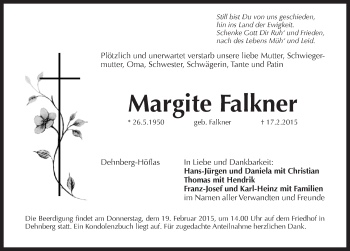 Traueranzeige von Margite Falkner von Pegnitz-Zeitung