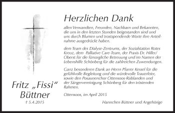 Traueranzeige von Fritz Büttner von Pegnitz-Zeitung