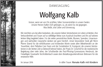 Traueranzeige von Wolfgang Kalb von Pegnitz-Zeitung