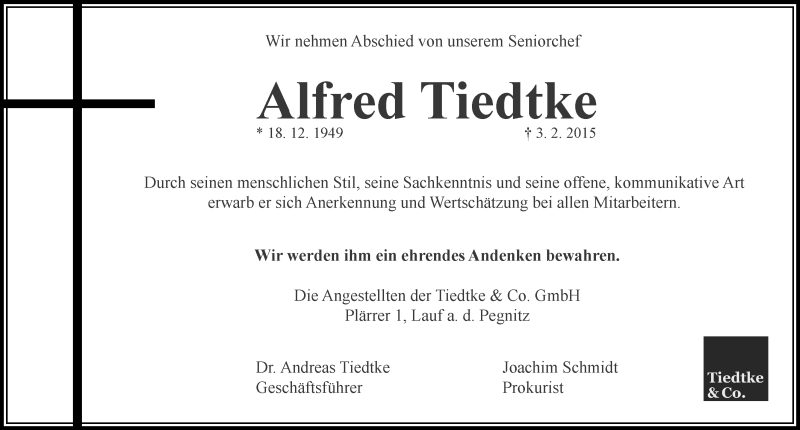  Traueranzeige für Alfred Tiedtke vom 07.02.2014 aus Pegnitz-Zeitung