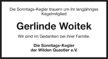Traueranzeige von Gerlinde Woitek von Pegnitz-Zeitung