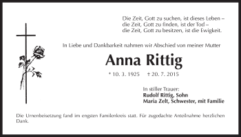 Traueranzeige von Anna Rittig von Der Bote