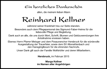 Traueranzeige von Reinhard Kellner von Hersbrucker Zeitung