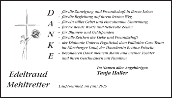 Traueranzeige von Edeltraud Mehltretter von Pegnitz-Zeitung