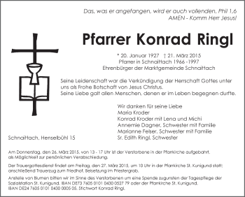 Traueranzeige von Konrad Ringl von Pegnitz-Zeitung