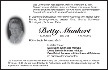 Traueranzeige von Betty Munkert von N-Land