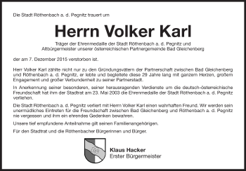 Traueranzeige von Volker Karl von Pegnitz-Zeitung