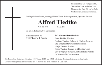 Traueranzeige von Alfred Tiedtke von Hersbrucker Zeitung