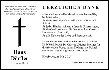 Traueranzeige von Hans Dörfler von Hersbrucker Zeitung