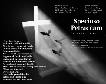 Traueranzeige von Specioso Petraccaro von Der Bote