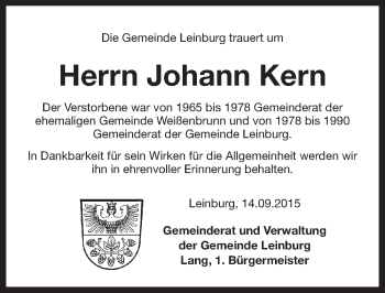 Traueranzeige von Johann Kern von Pegnitz-Zeitung