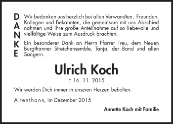 Traueranzeige von Ulrich Koch von Der Bote