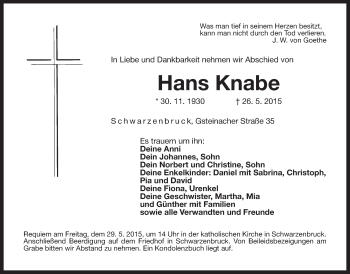 Traueranzeige von Hans Knabe von Der Bote