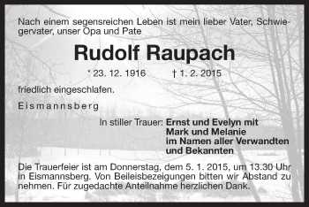 Traueranzeige von Rudolf Raupach von Der Bote