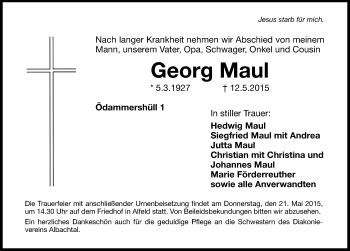 Traueranzeige von Georg Maul von Hersbrucker Zeitung