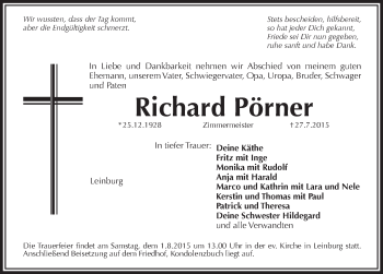Traueranzeige von Richard Pörner von Pegnitz-Zeitung