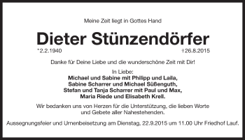 Traueranzeige von Dieter Stünzendörfer von Pegnitz-Zeitung