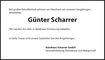 Traueranzeige von Günter Scharrer von Der Bote