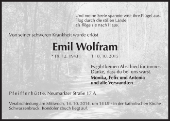 Traueranzeige von Emil Wolfram von Der Bote