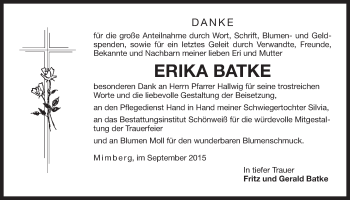 Traueranzeige von Erika Batke von Der Bote