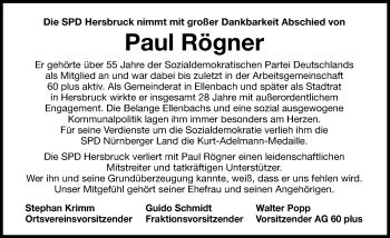 Traueranzeige von Paul Rögner von Hersbrucker Zeitung