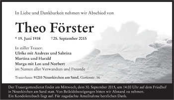 Traueranzeige von Theo Förster von Pegnitz-Zeitung