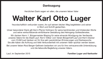 Traueranzeige von Walter Karl Otto Luger von Pegnitz-Zeitung
