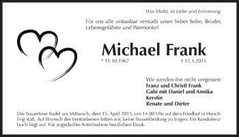 Traueranzeige von Michael Frank von Pegnitz-Zeitung