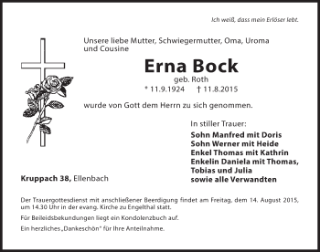 Traueranzeige von Erna Bock von Hersbrucker Zeitung
