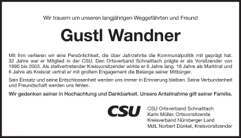 Traueranzeige von August Wandner von Pegnitz-Zeitung
