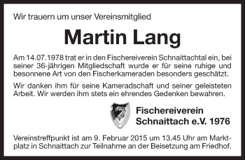 Traueranzeige von Martin Lang von Pegnitz-Zeitung