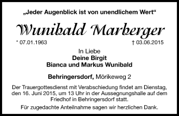 Traueranzeige von Wunibald Marberger von Hersbrucker Zeitung