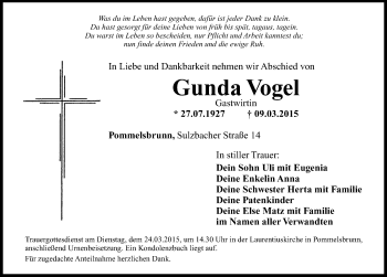 Traueranzeige von Gunda Vogel von Hersbrucker Zeitung