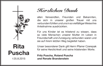 Traueranzeige von Rita Puscha von Pegnitz-Zeitung