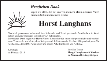Traueranzeige von Horst Langhans von Pegnitz-Zeitung