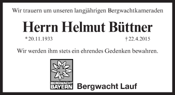 Traueranzeige von Helmut Büttner von Pegnitz-Zeitung